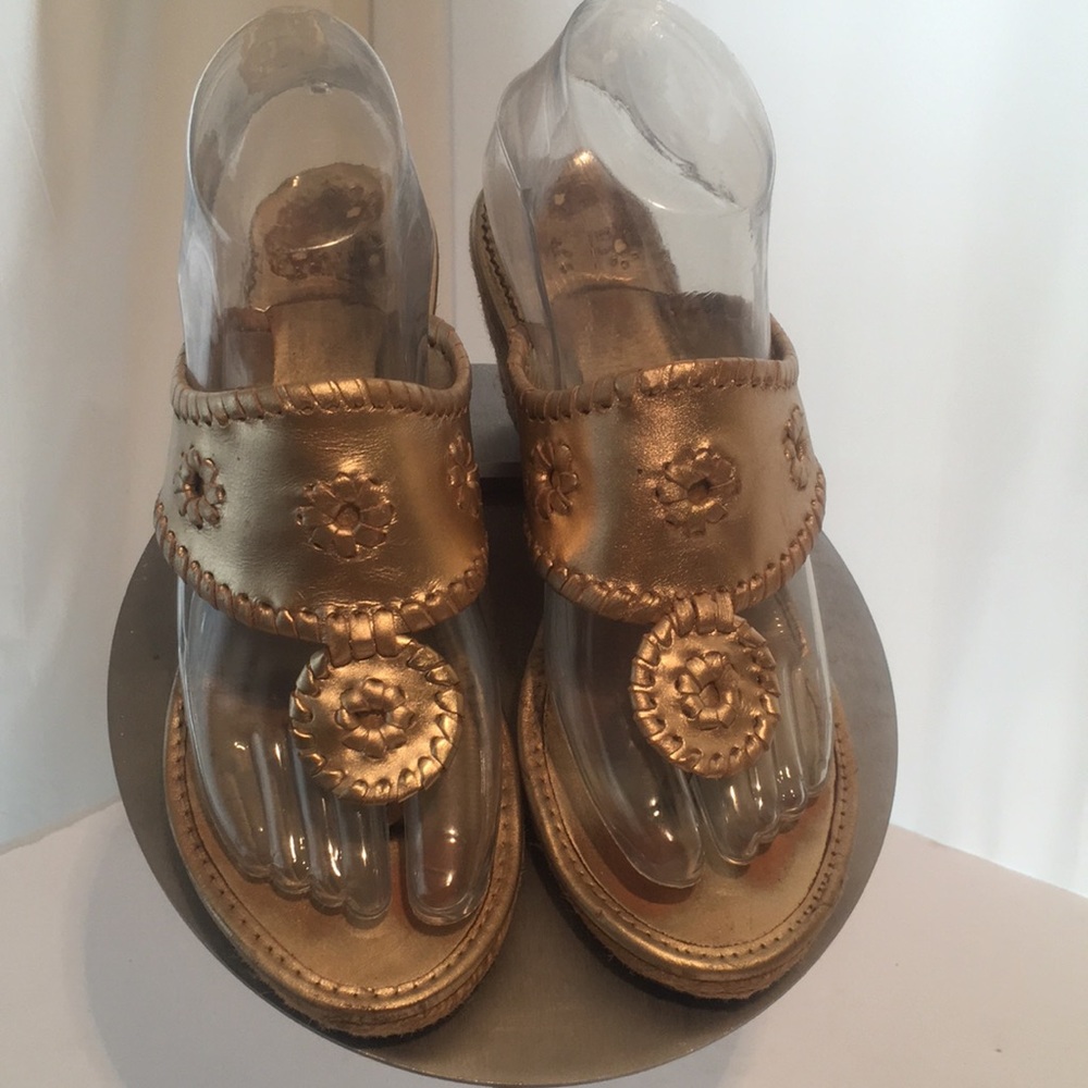 Jack Rogers Gold Espadrille Wedge Thong Sandals 7